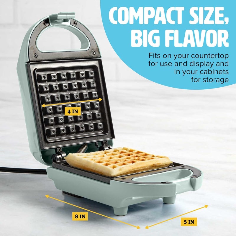 Tasty Mini Nonstick Waffle Maker, Perfect for Individual Waffles, Hash Browns, Brownies and more, Quick Results, Easy Clean Up, 600W, Aqua - Image 3